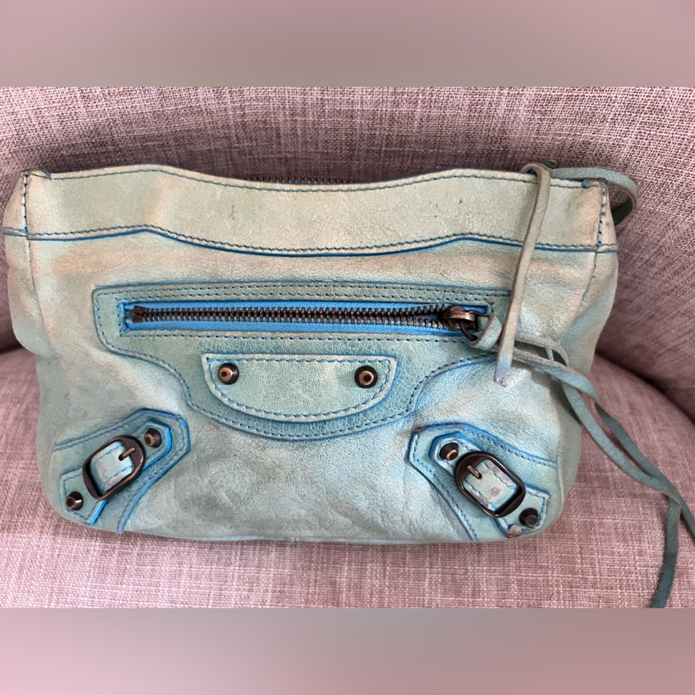 Balenciaga Blue and Cream Clutch